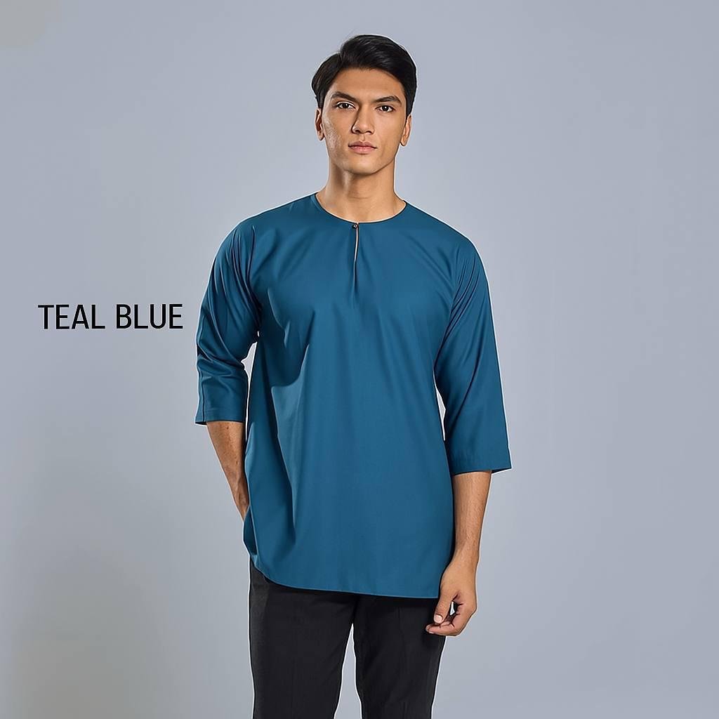 Model wearing Alif Teal Blue
